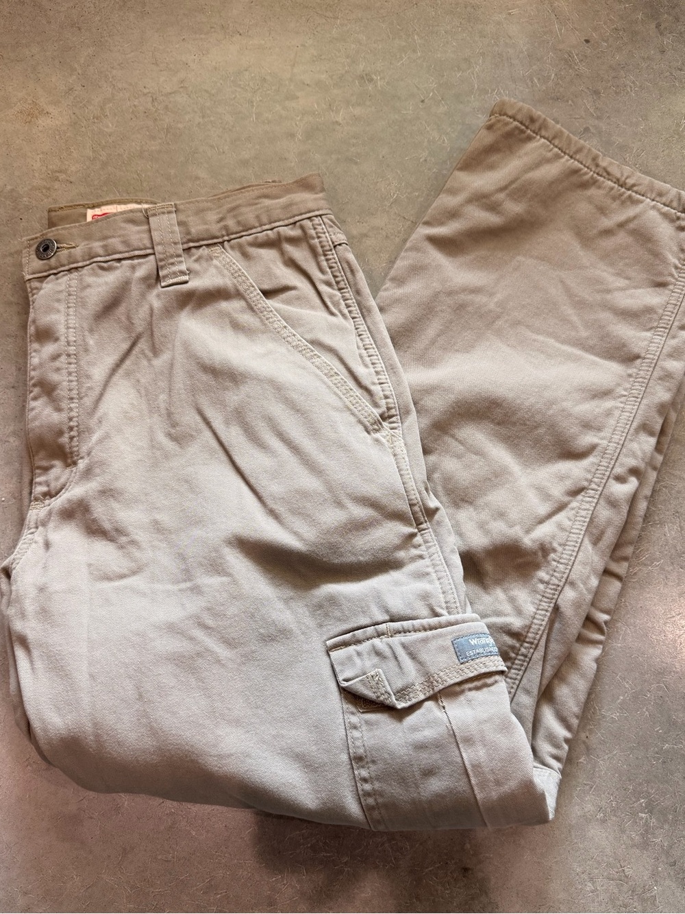 Wrangler Relaxed Fit Fleece Lined Khaki Cargo Pants Side Flap Pockets 32 Workwea